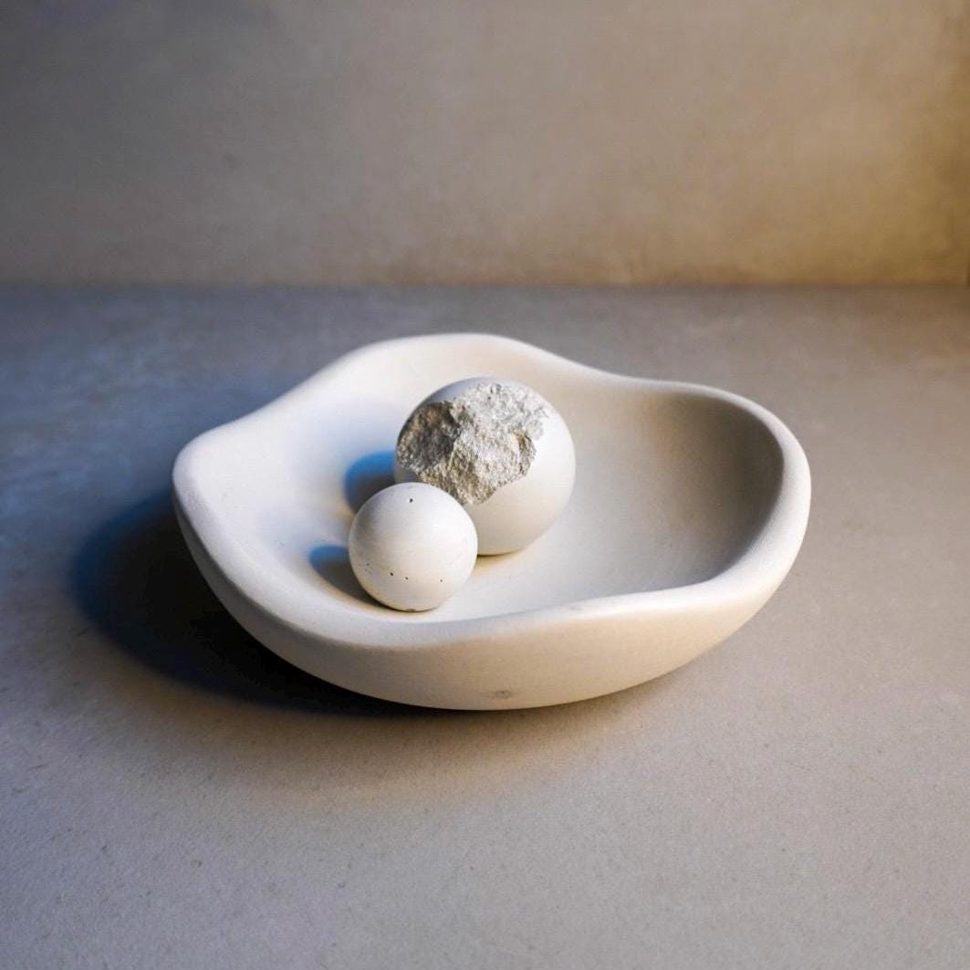 Wavy Concrete Bowl | Asymmetrical Catchall, Decorative Tray, Organic Shaped Trinket Tray, Sculptural Japandi Decor, Curvy Stone Homewares