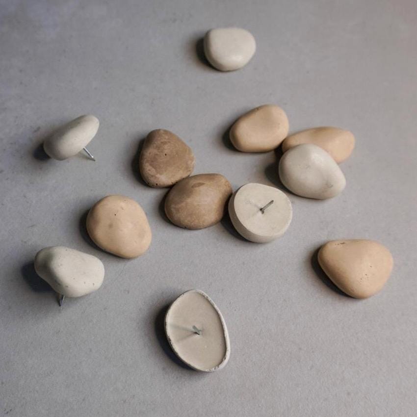 Pebble Concrete Push Pins | Minimalist Thumb Tacks for Cork Board, Neutral Office Decor, Rock Push Buttons, Organic Home Decor, Wabi Sabi
