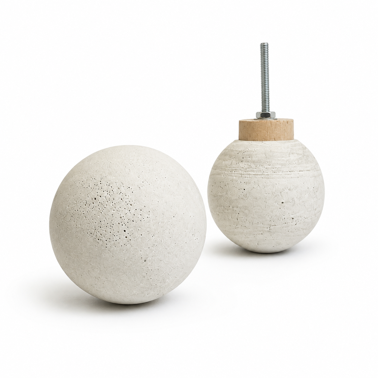 Creamy gray 2-inch globe concrete drawer pull with spacer