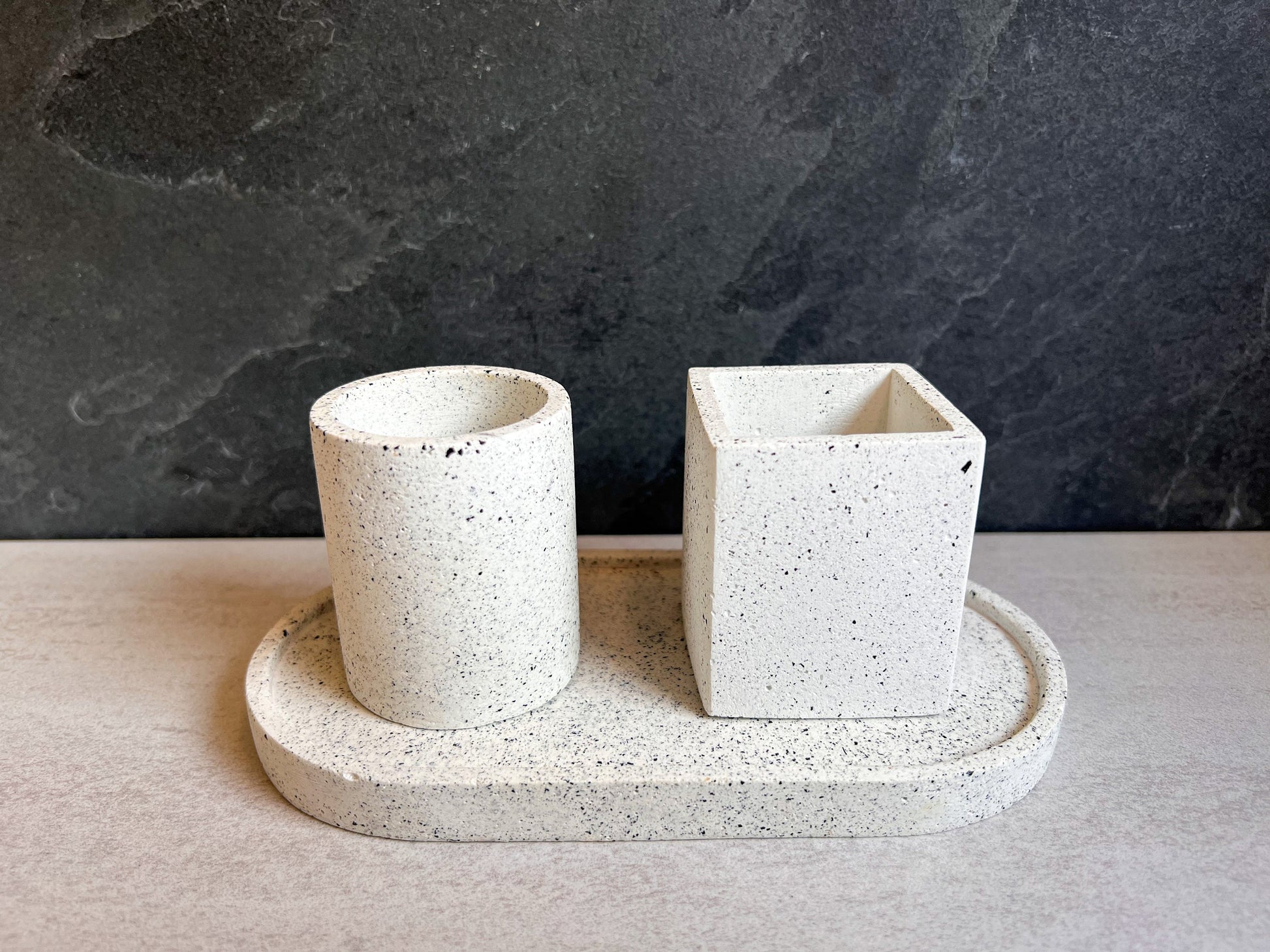 Concrete Container Set, Cotton Swab or Toothpick Holder, Air Plant Pot, Office Decor, Small Trinket Holder, Accessory Dish, Stone Decor