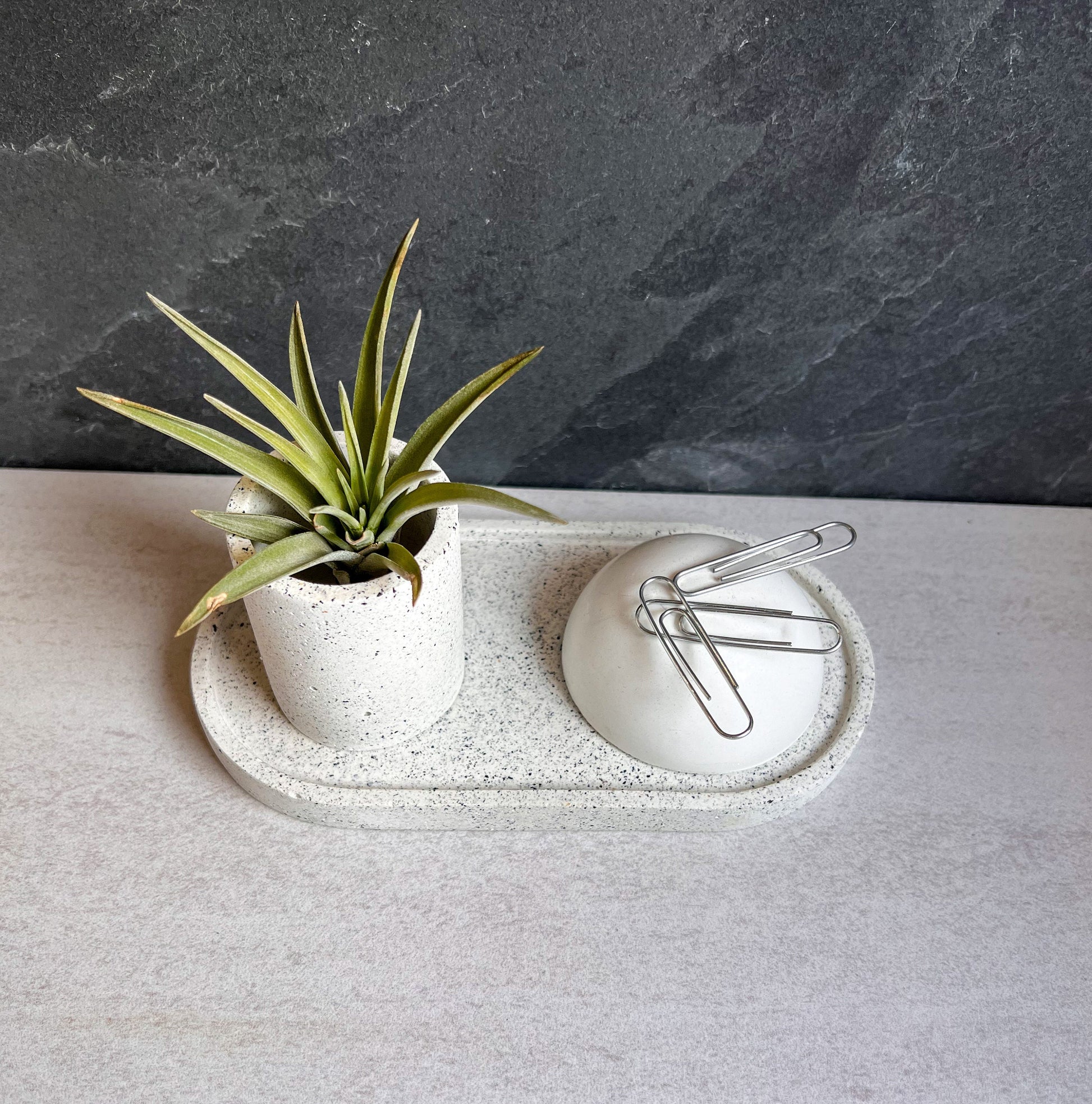 Concrete Container Set, Cotton Swab or Toothpick Holder, Air Plant Pot, Office Decor, Small Trinket Holder, Accessory Dish, Stone Decor