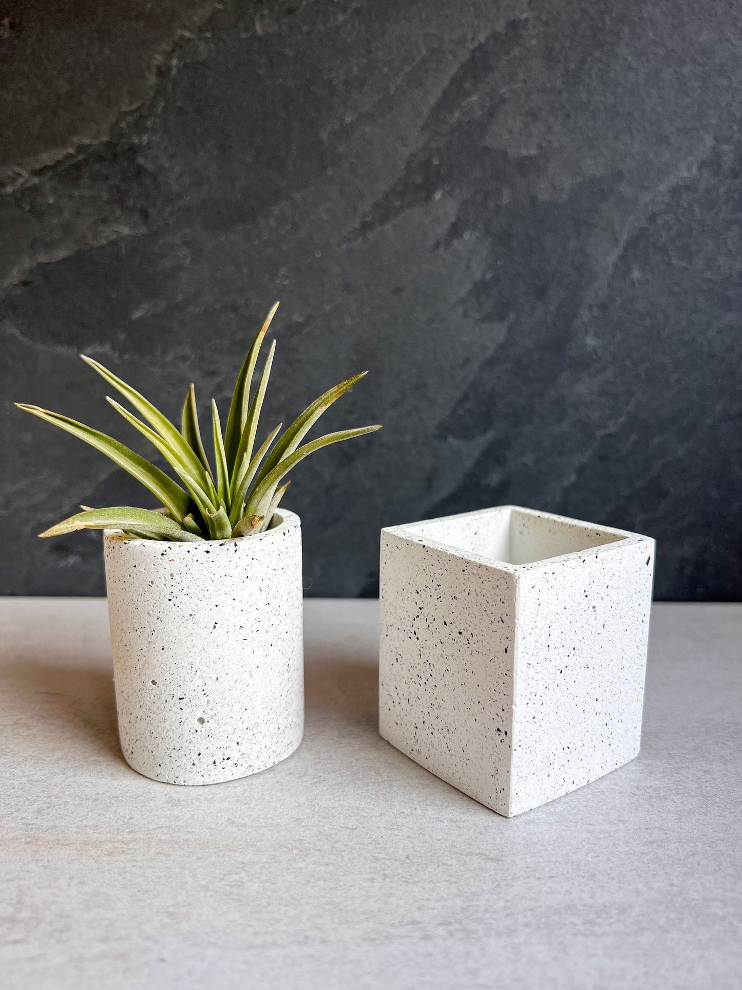 Concrete Container Set, Cotton Swab or Toothpick Holder, Air Plant Pot, Office Decor, Small Trinket Holder, Accessory Dish, Stone Decor