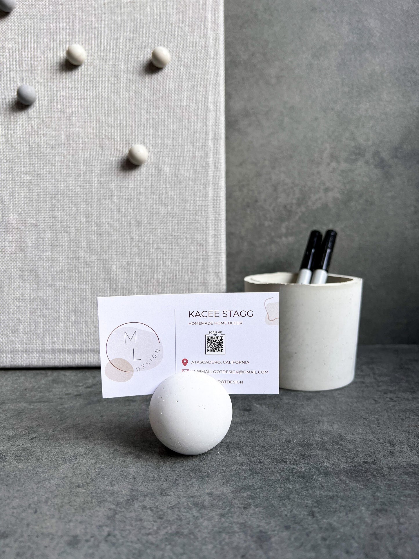 Sphere Concrete Business Card Holder, Round Cement Card Stand, Desk Organizer, Industrial Office Decor, Desk Accessories, Office Gifts, Ball