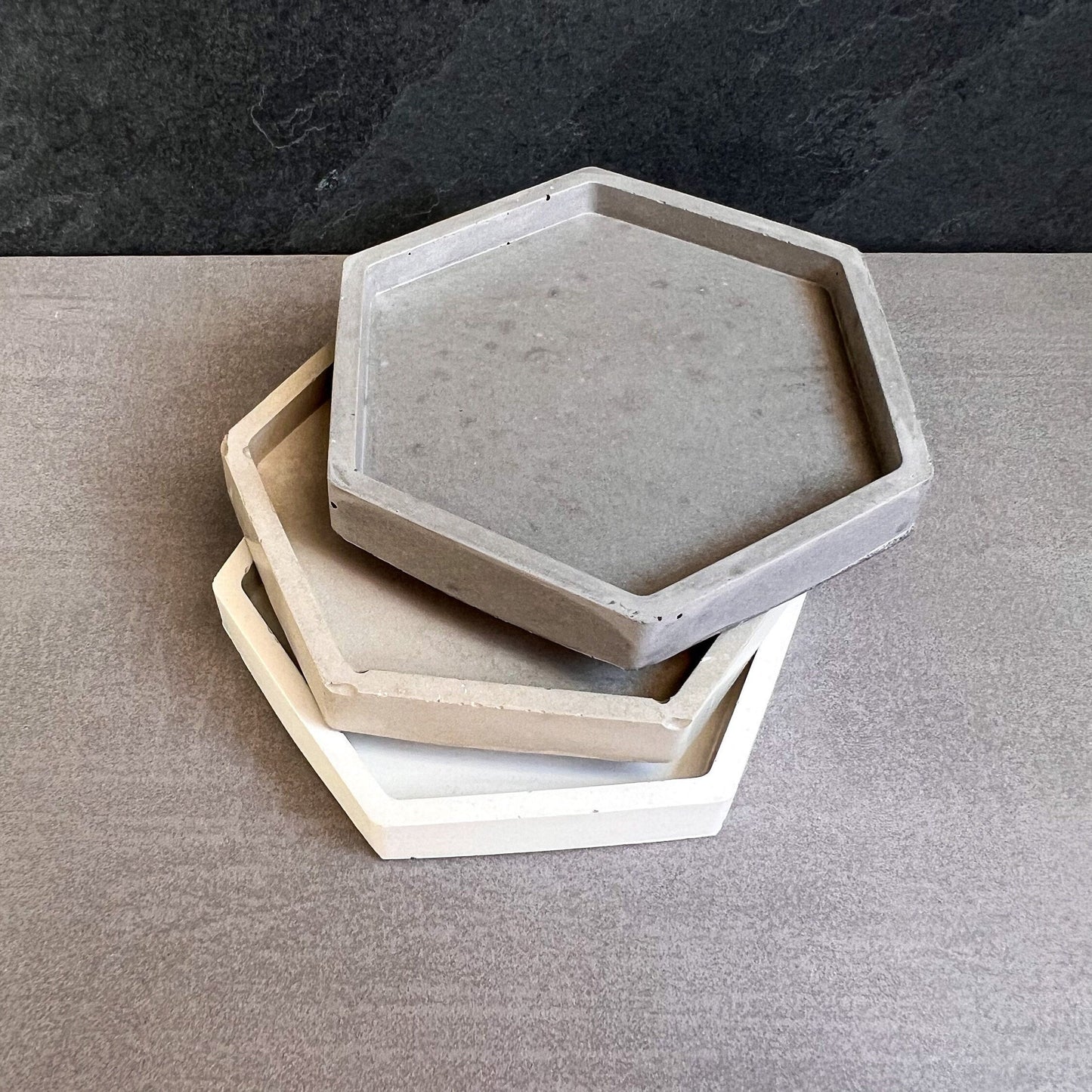 Hexagon Concrete Tray, Plant Tray, Jewelry Holder, Ring Holder, Geometric, Minimalist decor, Modern Tray, Drainage Tray, Concrete Coaster