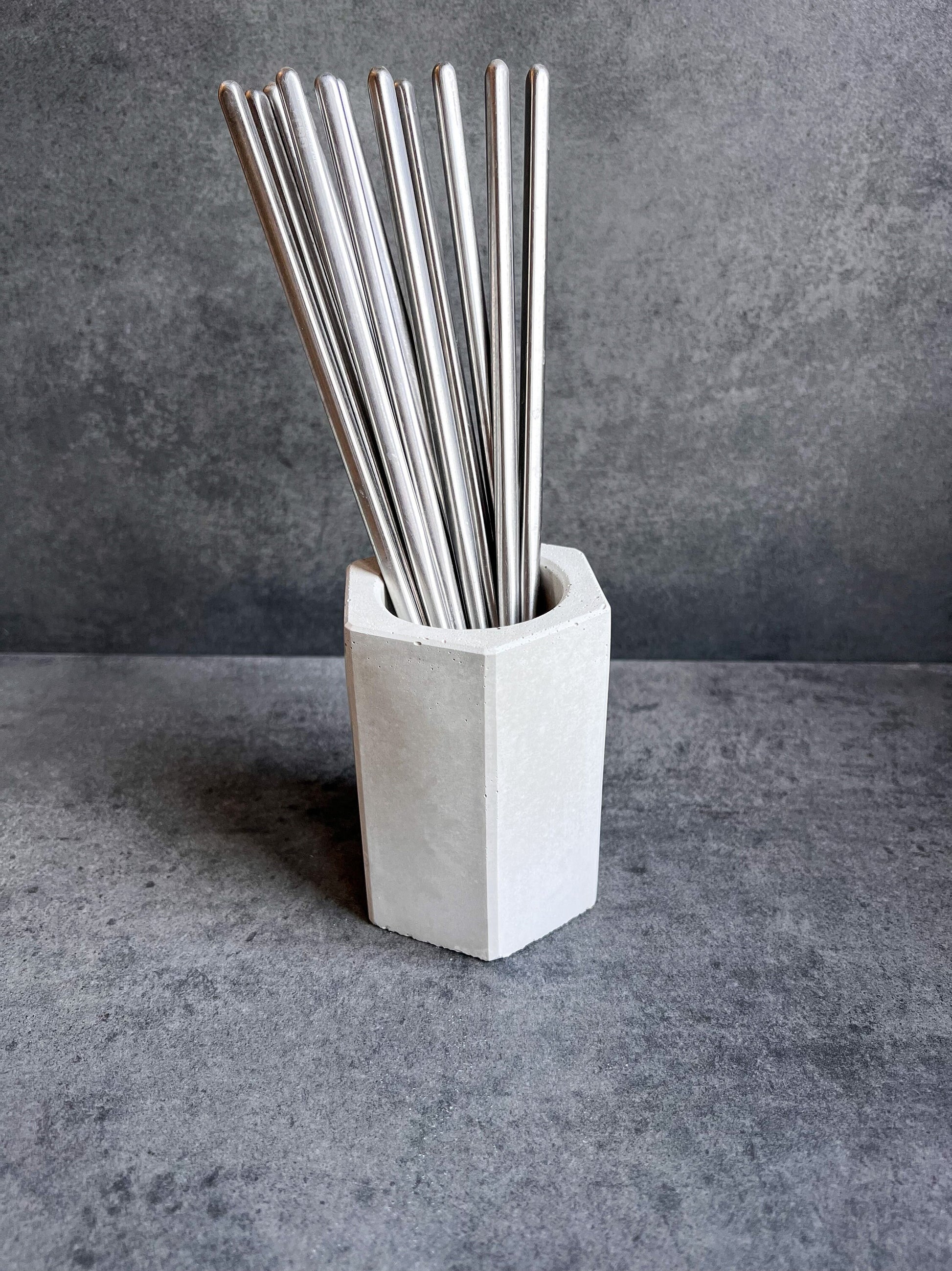 Concrete Pen Holder, Cement Pencil Holder, Utensil Cup, Geometric Office Organization, Octogon Vessel, Industrial Decor, Toothbrush Holder