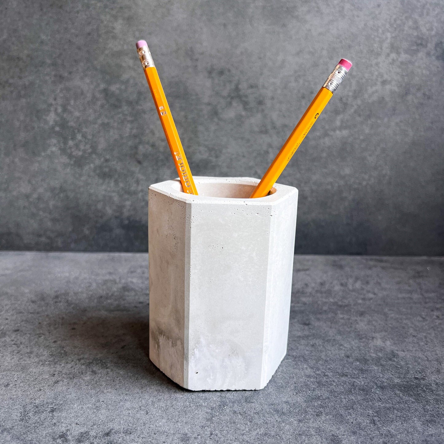 Concrete Pen Holder, Cement Pencil Holder, Utensil Cup, Geometric Office Organization, Octogon Vessel, Industrial Decor, Toothbrush Holder