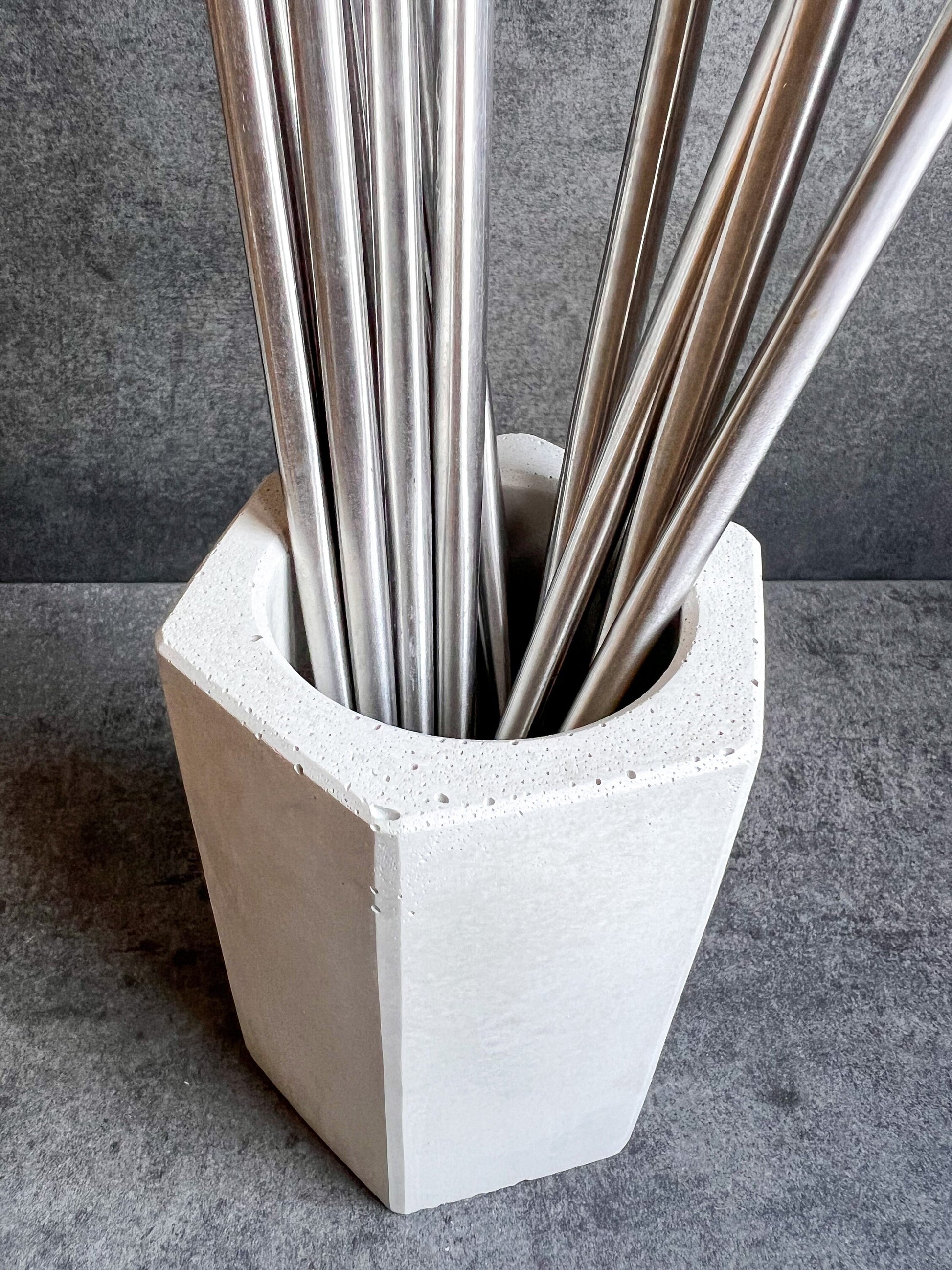 Concrete Pen Holder, Cement Pencil Holder, Utensil Cup, Geometric Office Organization, Octogon Vessel, Industrial Decor, Toothbrush Holder