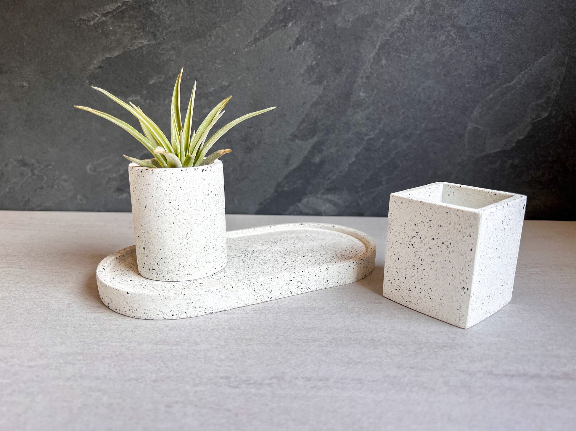 Concrete Container Set, Cotton Swab or Toothpick Holder, Air Plant Pot, Office Decor, Small Trinket Holder, Accessory Dish, Stone Decor