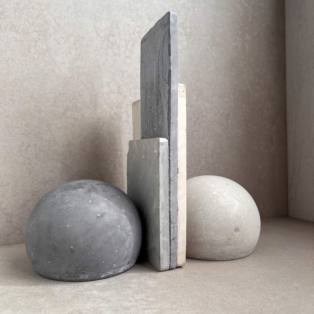 Concrete Sphere Bookend, Round Ball Sculpture, Stone Shelf Decor, Cement Orb Paperweight, Industrial Book Holder, Minimalist Office Decor