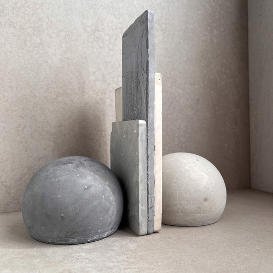 Concrete Sphere Bookend, Round Ball Sculpture, Stone Shelf Decor, Cement Orb Paperweight, Industrial Book Holder, Minimalist Office Decor