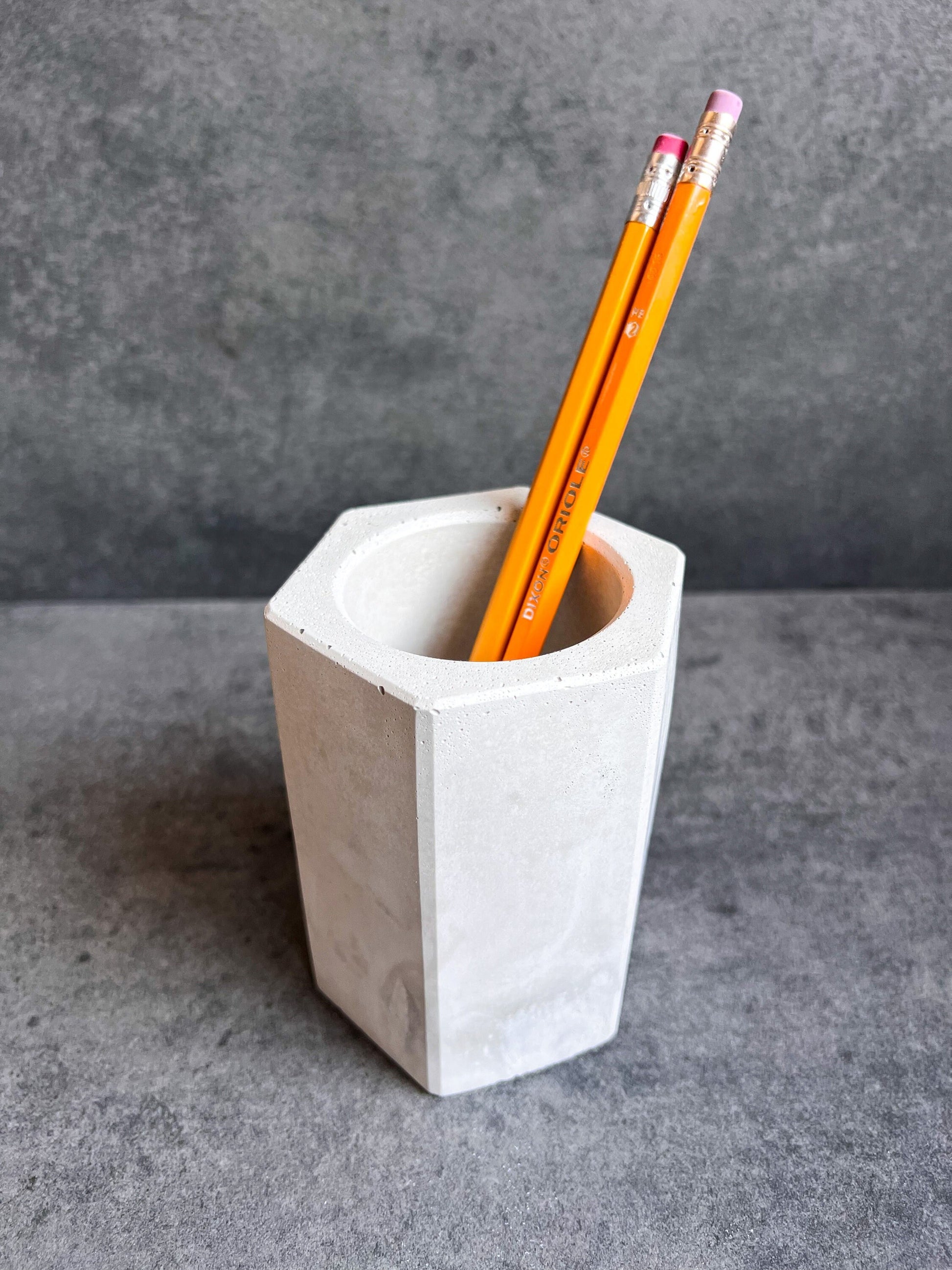 Concrete Pen Holder, Cement Pencil Holder, Utensil Cup, Geometric Office Organization, Octogon Vessel, Industrial Decor, Toothbrush Holder