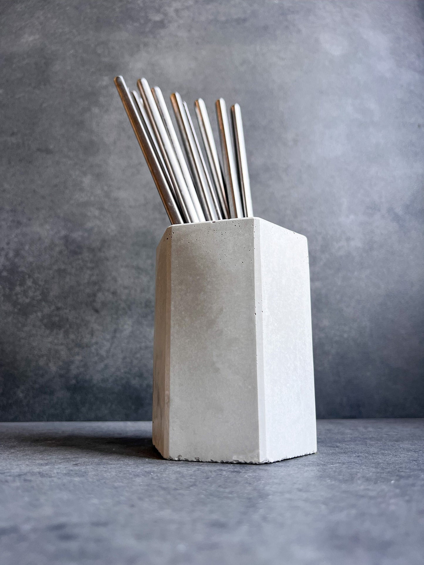 Concrete Pen Holder, Cement Pencil Holder, Utensil Cup, Geometric Office Organization, Octogon Vessel, Industrial Decor, Toothbrush Holder