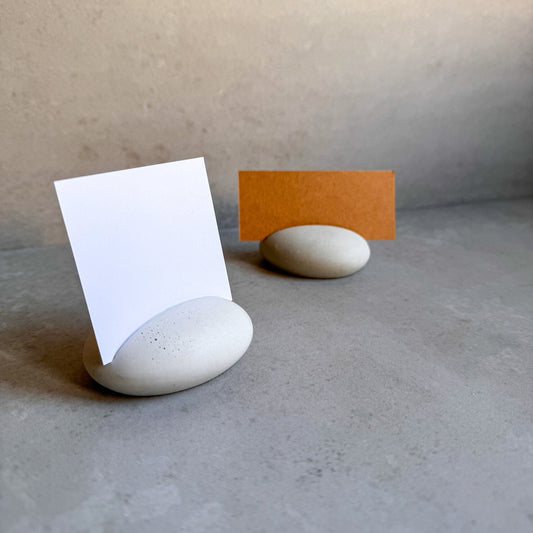 Concrete Pebble Card Holder, Oval Cement Number Holder, Picture Display, Industrial Office Decor, Table Place Card, Office Gift, Photo Stand