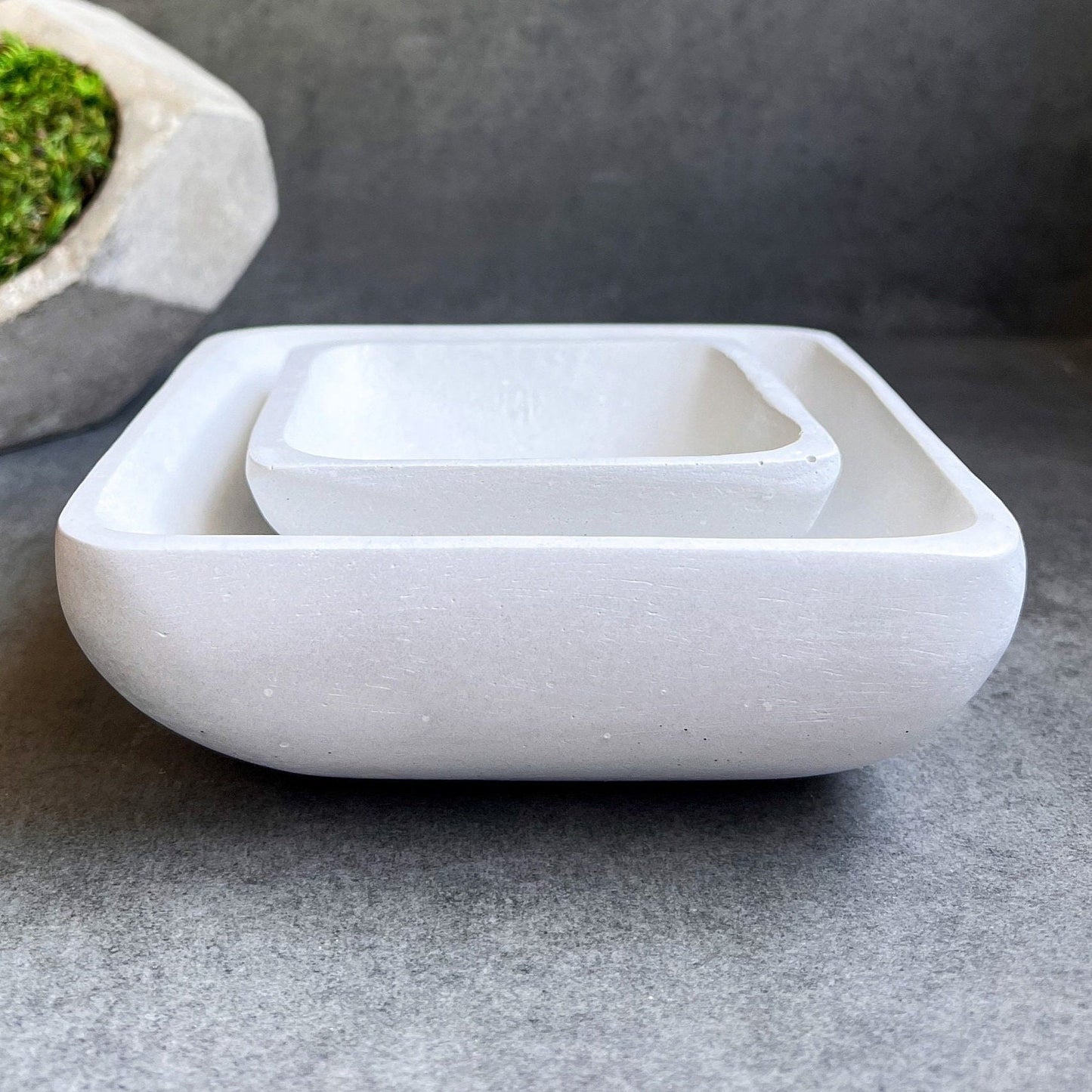 Square Concrete Bowl, Minimalist Bowl, Cement Catchall, Coffee Table Decor, Decorative Bowl, Entryway Tray, Modern White Bowl, Jewelry Dish