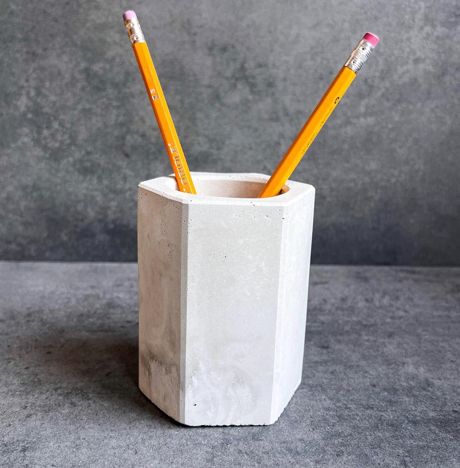 Concrete Pen Holder, Cement Pencil Holder, Utensil Cup, Geometric Office Organization, Octogon Vessel, Industrial Decor, Toothbrush Holder