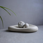 Organic Concrete Tray, Soft Sculptural Catchall, Bean Shaped Jewelry Display, Chunky Japandi Decor, Pebble Trinket Tray, Abstract Dish