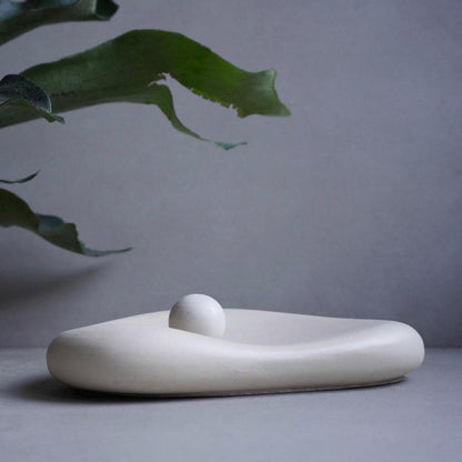 Organic Concrete Tray, Soft Sculptural Catchall, Bean Shaped Jewelry Display, Chunky Japandi Decor, Pebble Trinket Tray, Abstract Dish
