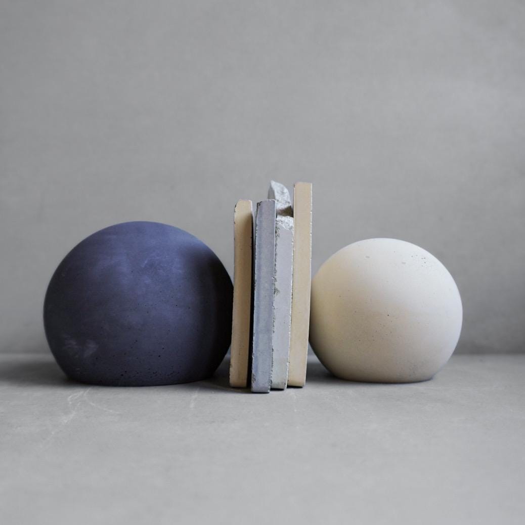Concrete Sphere Bookend, Round Ball Sculpture, Stone Shelf Decor, Cement Orb Paperweight, Industrial Book Holder, Minimalist Office Decor