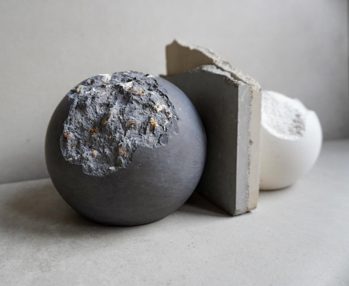 Wabi Sabi Concrete Sphere, Live Edge Ball, Broken Cement Bookend, Irregular Orb, Imperfect Photography Prop, Photoshoot Display, Shelf Art