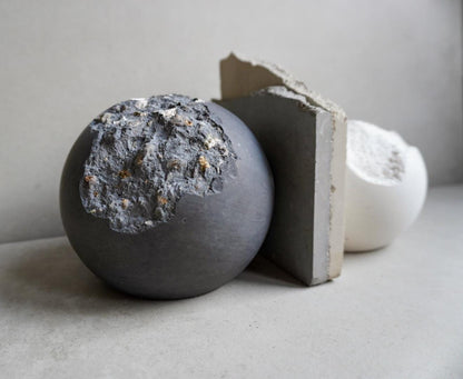 Wabi Sabi Concrete Sphere, Live Edge Ball, Broken Cement Bookend, Irregular Orb, Imperfect Photography Prop, Photoshoot Display, Shelf Art