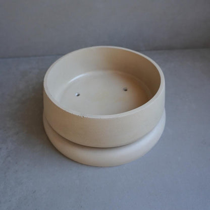 Concrete Planter with Bulky Saucer | Minimalist Pot with Drainage, Shallow Bonsai Planter with Tray, Neutral Home Decor, Nature Inspired