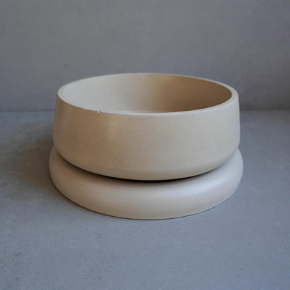 Concrete Planter with Bulky Saucer | Minimalist Pot with Drainage, Shallow Bonsai Planter with Tray, Neutral Home Decor, Nature Inspired