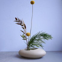 Concrete Ikebana Vase | Kokedama Display Vessel, Bonsai Pot with Drainage, Japandi Pot with Saucer, Pebble Pot, Calm Aesthetic, Wabi Sabi