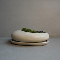 Concrete Ikebana Vase | Kokedama Display Vessel, Bonsai Pot with Drainage, Japandi Pot with Saucer, Pebble Pot, Calm Aesthetic, Wabi Sabi