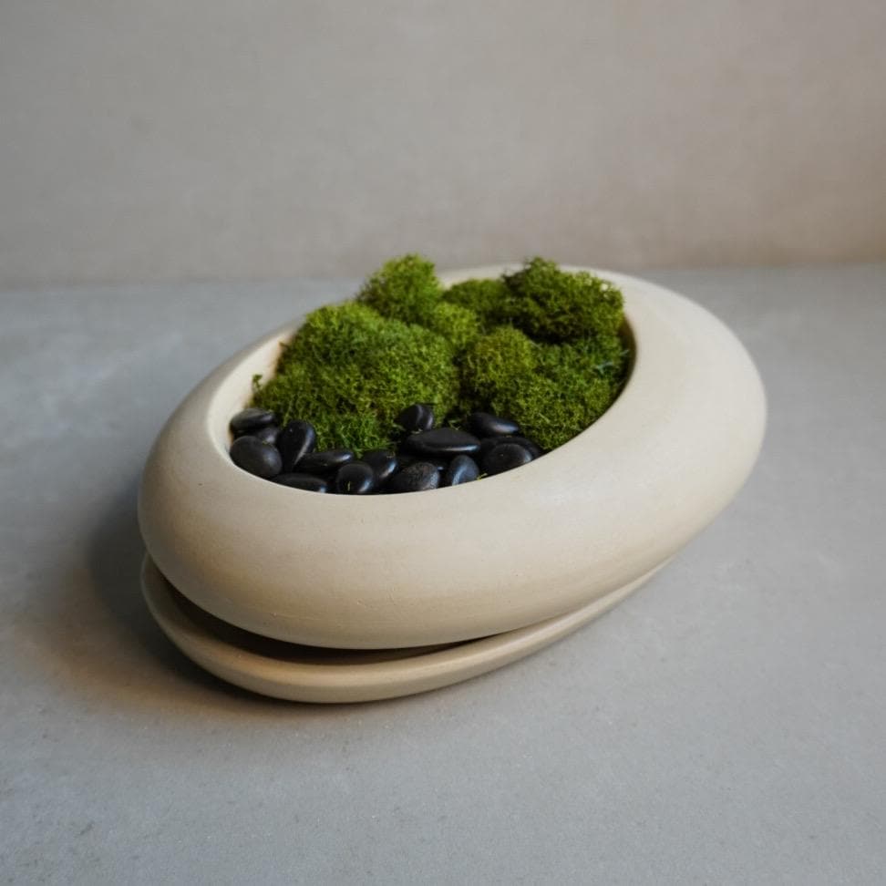 Concrete Ikebana Vase | Kokedama Display Vessel, Bonsai Pot with Drainage, Japandi Pot with Saucer, Pebble Pot, Calm Aesthetic, Wabi Sabi