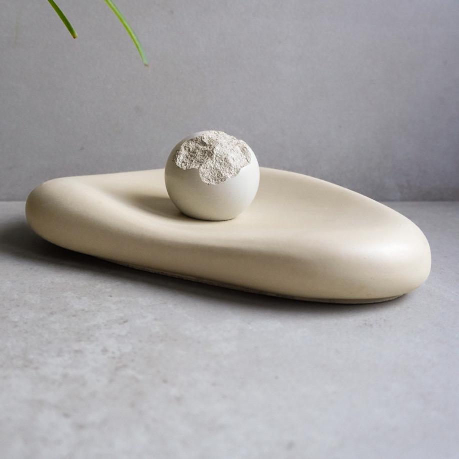 Organic Concrete Tray, Soft Sculptural Catchall, Bean Shaped Jewelry Display, Chunky Japandi Decor, Pebble Trinket Tray, Abstract Dish