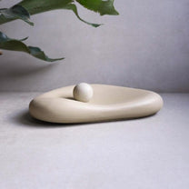 Organic Concrete Tray, Soft Sculptural Catchall, Bean Shaped Jewelry Display, Chunky Japandi Decor, Pebble Trinket Tray, Abstract Dish