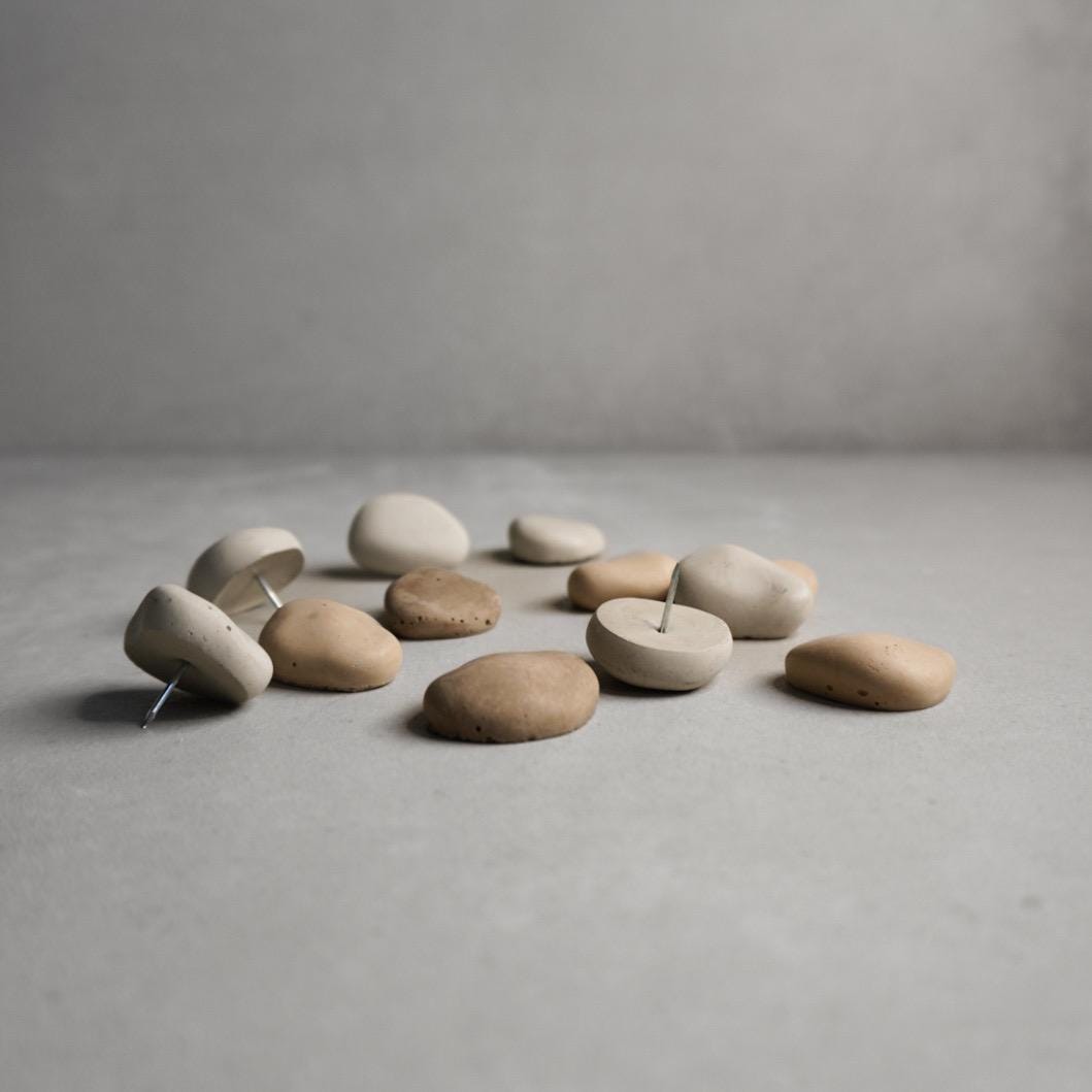Pebble Concrete Push Pins | Minimalist Thumb Tacks for Cork Board, Neutral Office Decor, Rock Push Buttons, Organic Home Decor, Wabi Sabi
