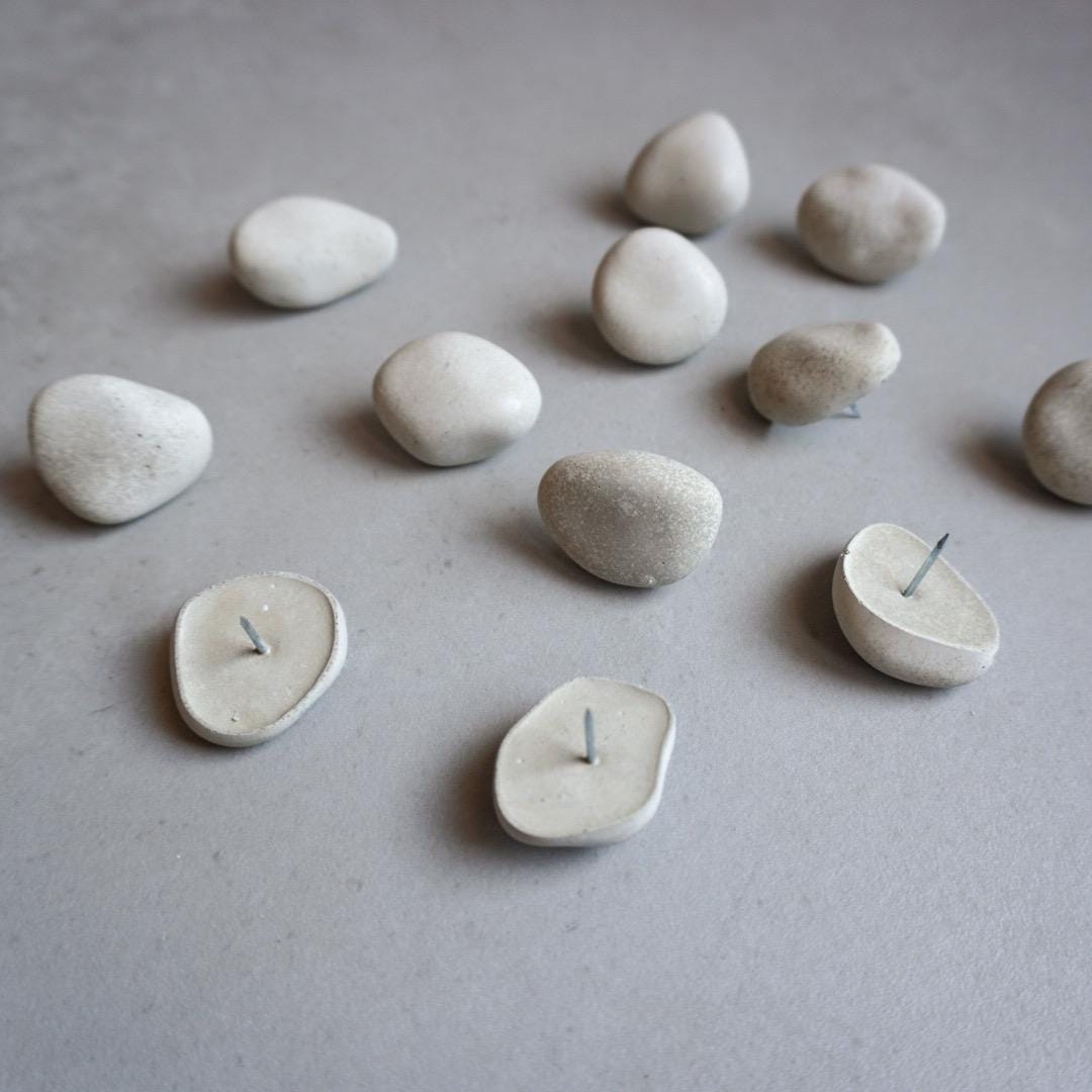 Pebble Concrete Push Pins | Minimalist Thumb Tacks for Cork Board, Neutral Office Decor, Rock Push Buttons, Organic Home Decor, Wabi Sabi