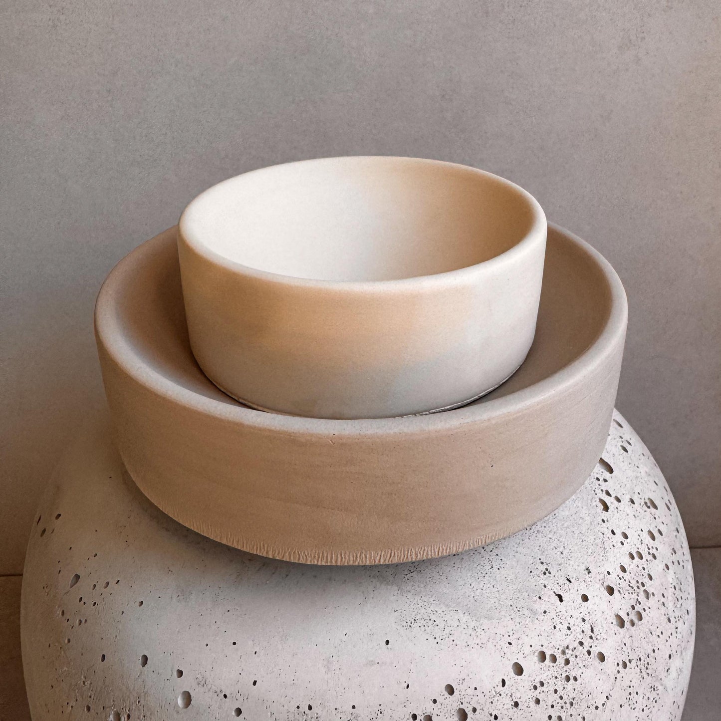 Round Concrete Bowl with Straight Sides | Minimalist Catchall, Decorative Entryway Bowl, Japandi Home Decor, Neutral Decor, Warm Tone Tray