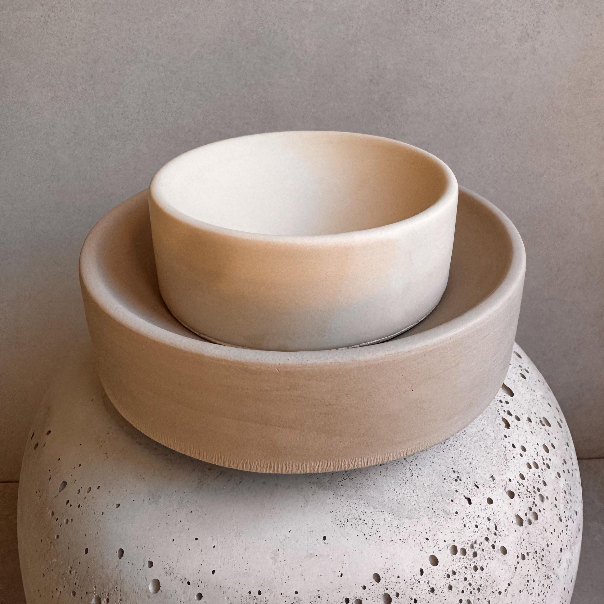 Round Concrete Bowl with Straight Sides | Minimalist Catchall, Decorative Entryway Bowl, Japandi Home Decor, Neutral Decor, Warm Tone Tray