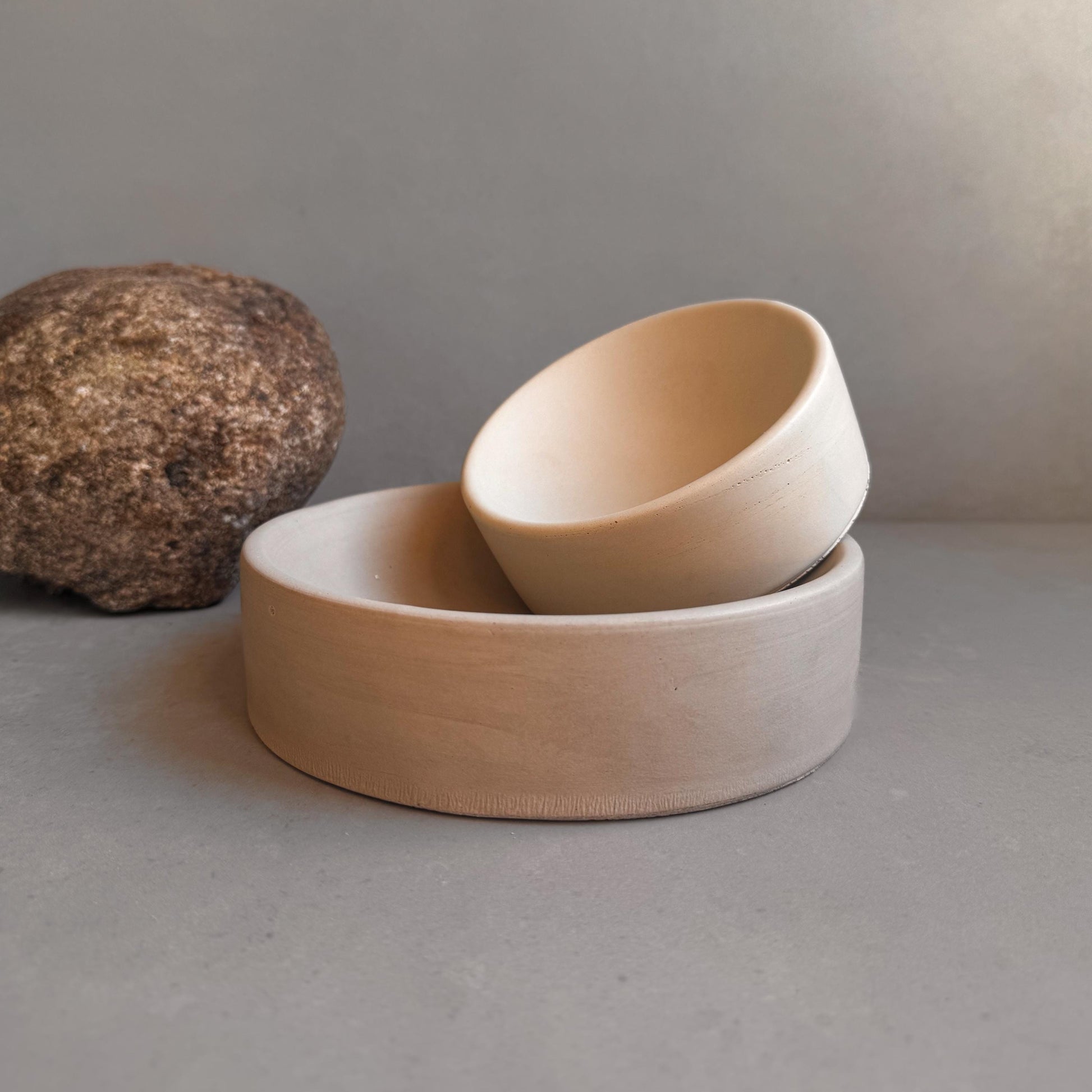 Round Concrete Bowl with Straight Sides | Minimalist Catchall, Decorative Entryway Bowl, Japandi Home Decor, Neutral Decor, Warm Tone Tray