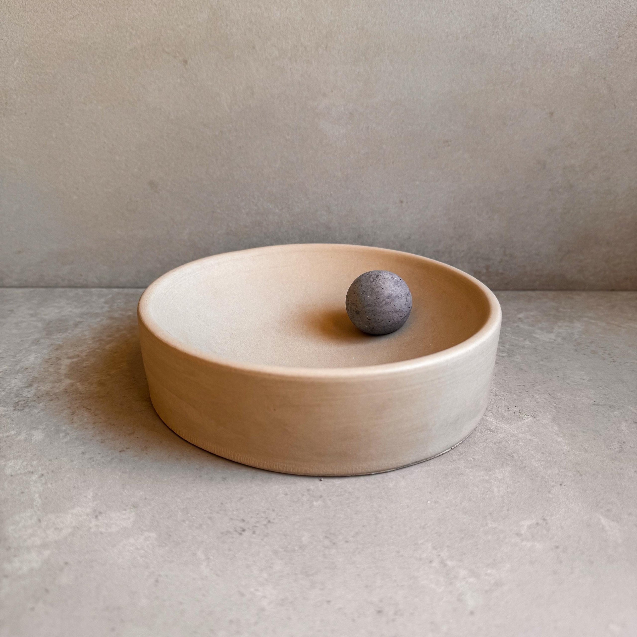 Round Concrete Bowl with Straight Sides | Minimalist Catchall, Decorative Entryway Bowl, Japandi Home Decor, Neutral Decor, Warm Tone Tray